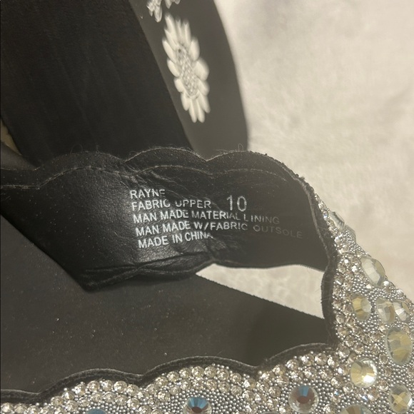 Yellow Box Black Sandals with Silver Rhinestones - Picture 4 of 5